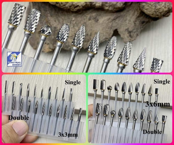 Bộ mũi đầu mài dũa hợp kim vonfram chuôi 3mm 6mm điêu khắc lũa sắt gỗ nhựa Tungsten rotary alloy grinding head