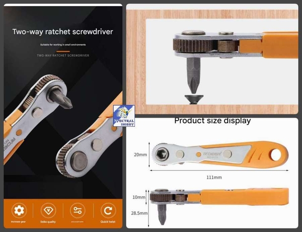 Dụng cụ Tua vít hai chiều góc hẹp 6.35mm Bidirectional ratchet screwdriver narrow corner right angle