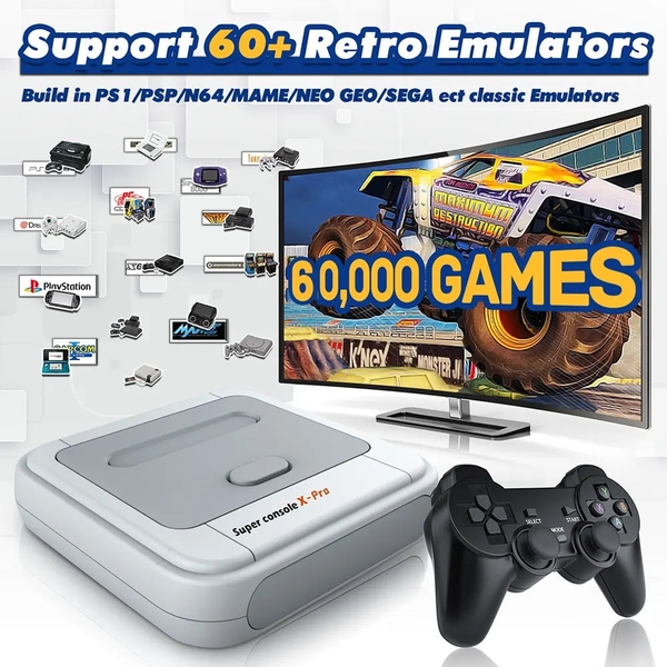 Máy chơi game cổ retro Super Console X Pro 2in1 Game / TV box 2.4G Wireless N64/PS1/SEGA/SNES/MAME