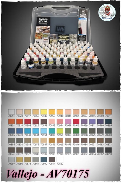 Sơn mô hình Vallejo 70175 bộ 72 màu cơ bản COLOUR + BRUSHES PLASTIC CASE ACRYLIC PAINT SET