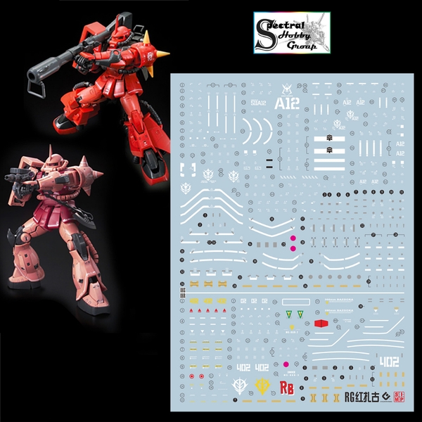 Decal nước RG HG Zaku UC các loại phantom black tri stars matsunaga Water sticker
