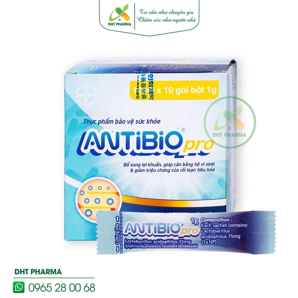 Men vi sinh Antibio Pro cân bằng hệ vi sinh và giảm triệu chứng của rối loạn tiêu hóa (Hộp 10 túi x10 gói)