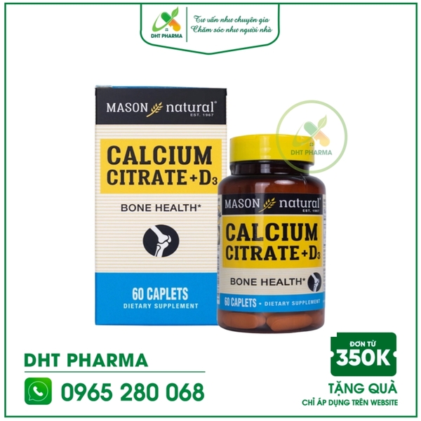 Mason Natural Calcium Citrate + D3 - Bổ sung canxi hữu cơ cho cơ thể (Hộp 60 viên)