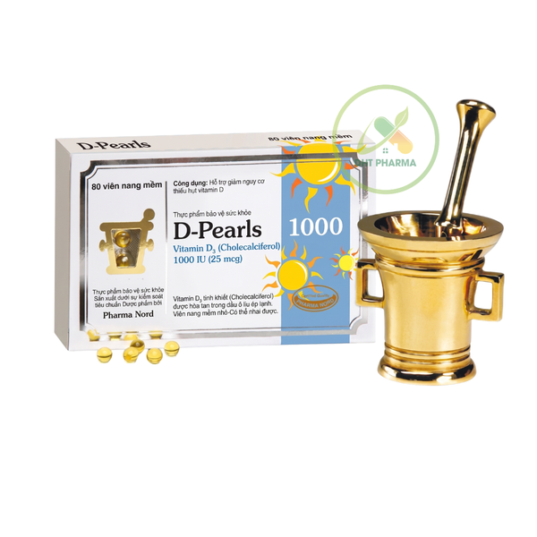 Viên Uống Vitamin D3 D-Pearls 1000IU Pharma Nord - Hỗ Trợ Hấp Thu Canxi, Chắc Xương, Tăng Đề Kháng (Hộp 80 Viên)