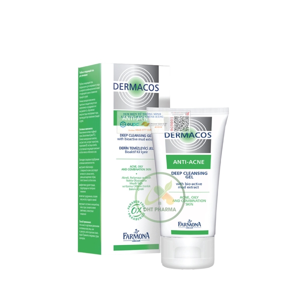 Gel rửa mặt Dermacos Farmona Anti-Acne sạch sâu ngừa mụn chứa bùn hoạt tính