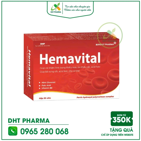 Hemavital - Hỗ trợ cải thiện thiếu máu do thiếu sắt Hộp 30 viên
