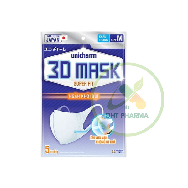 Khẩu trang Unicharm 3D Mask Super Fit ngăn khói bụi (Gói 1 chiếc)