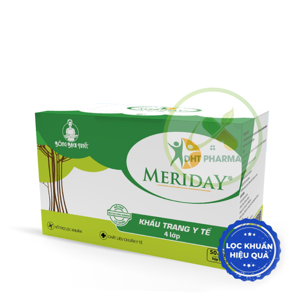 Khẩu trang y tế Meriday Bông Bạch Tuyết 4 lớp màu xanh (Hộp 50 cái )