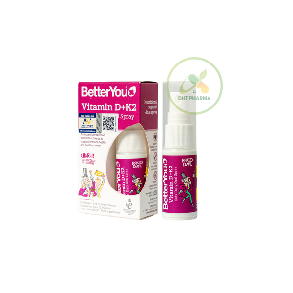 BetterYou Vitamin D + K2 Kids' Daily Oral Spray Giúp Xương Và Răng Chắc Khỏe (15ml)