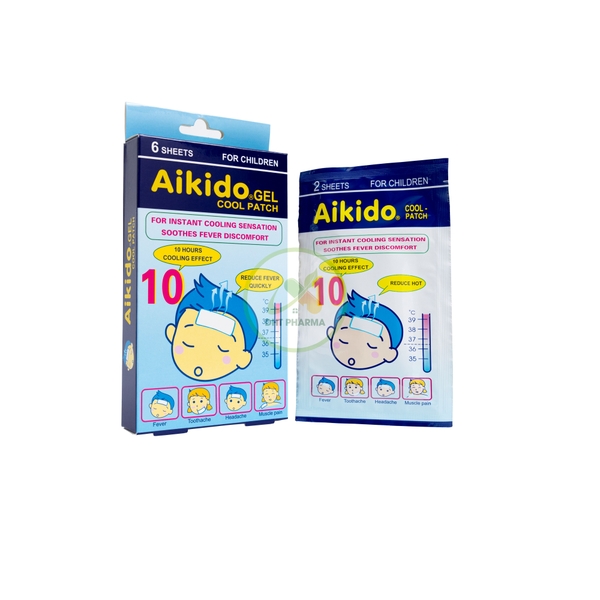 Miếng dán hạ sốt Aikido Gel Cool Patch chườm mát khi bị sốt nóng, say nắng ở trẻ (Hộp 3 gói x 2 miếng)