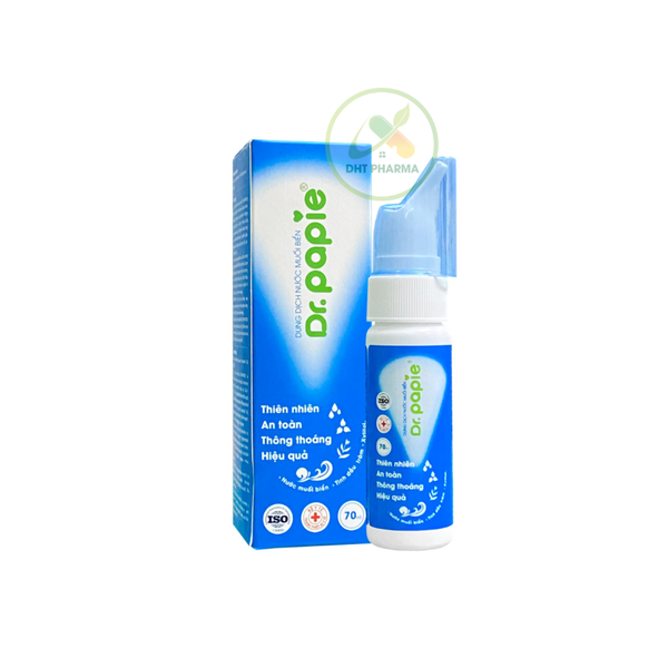 Dung dịch xịt muối biển Dr.Papie hỗ trợ làm sạch mũi, duy trì độ ẩm, phòng ngừa các bệnh hô hấp (Chai 70ml)