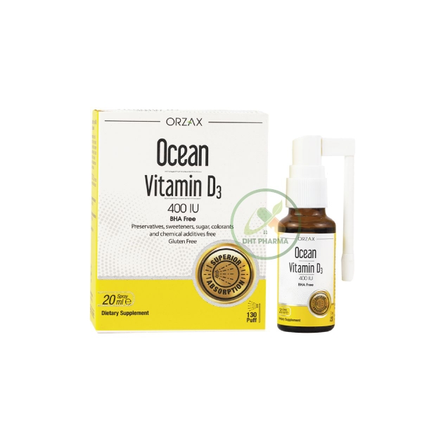 Xịt Ocean Vitamin D3 400IU hỗ trợ tăng cường hấp thu canxi duy trì sức khỏe xương, răng