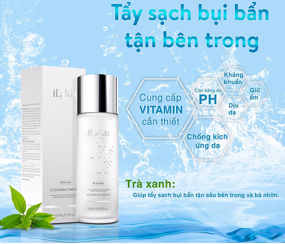 Nước tẩy trang Ilakia Essential Pure Cleansing Water 4in1 180ml tiêu chuẩn Hàn Quốc chính hãng giá rẻ tiết kiệm nên mua tại Gili