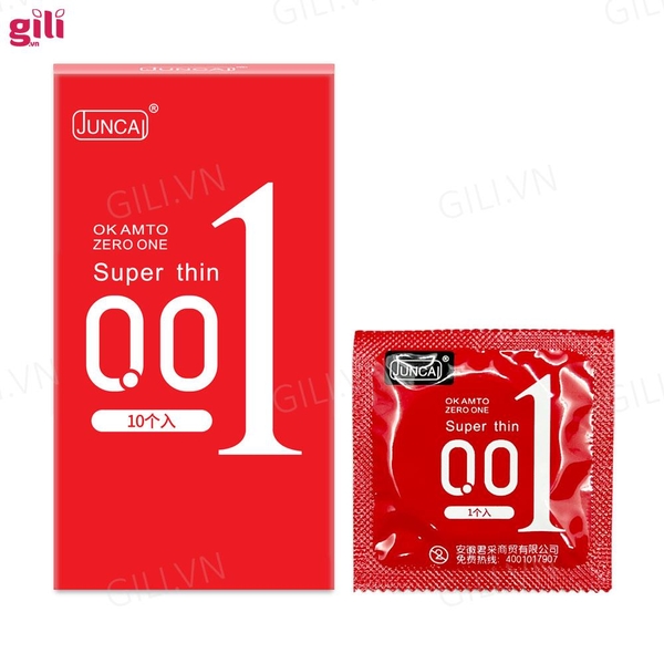 Bao cao su siêu mỏng Juncai 001 Superthin Red hộp 10 chiếc chính hãng