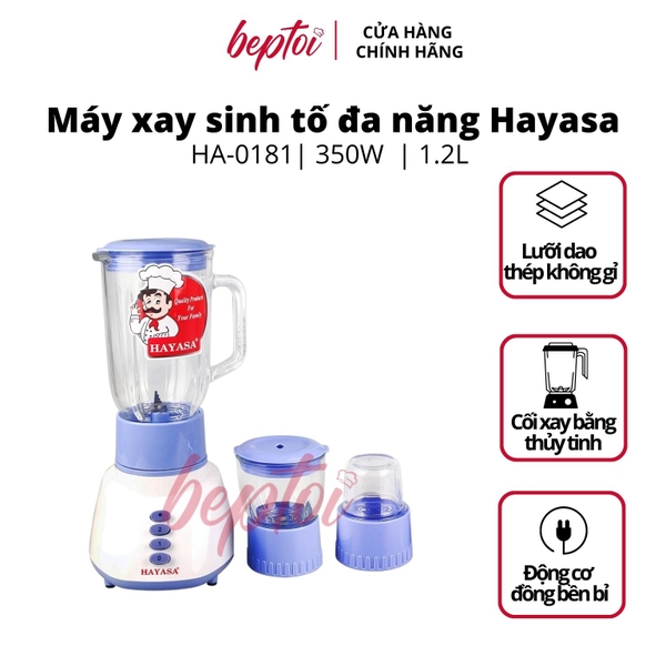 Máy Xay Sinh Tố / Máy Xay Đa Năng Hayasa Ha-0181 / Cối Thủy Tinh - Dao Thép Không Rỉ