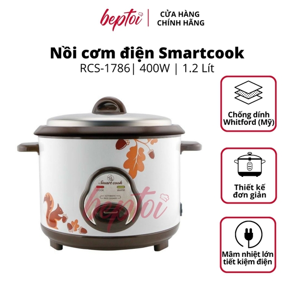 Nồi cơm điện cao cấp Smartcook, nồi cơm điện nắp rời dung tích 1.2L công suất 400W RCS-1786