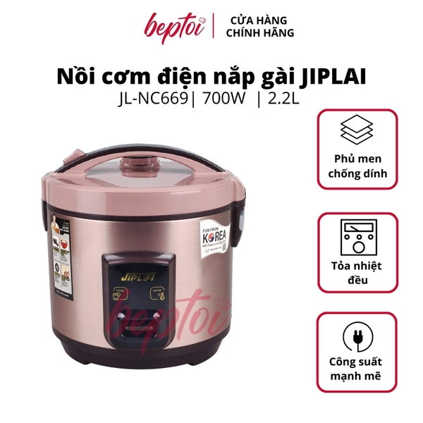 Nồi cơm điện nắp gài công suất 700W 2.2 Lít, nồi cơm điện lòng niêu siêu phủ men chống dính JIP LAI NC-669