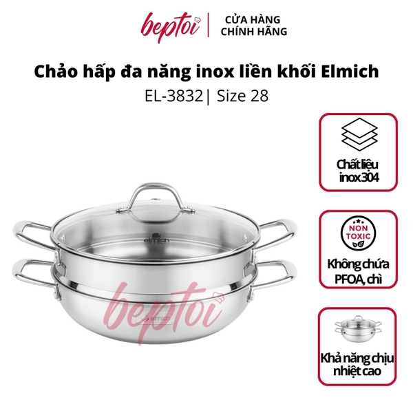 Chảo hấp đa năng inox liền khối Elmich Trimax CZ EL-3832 size 28cm