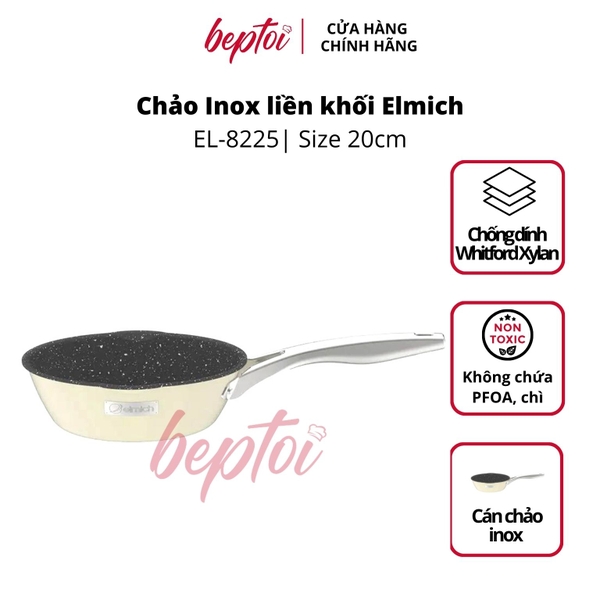 Chảo Inox liền khối Elmich Hera Vàng Kem, chảo chống dính đáy từ Elmich