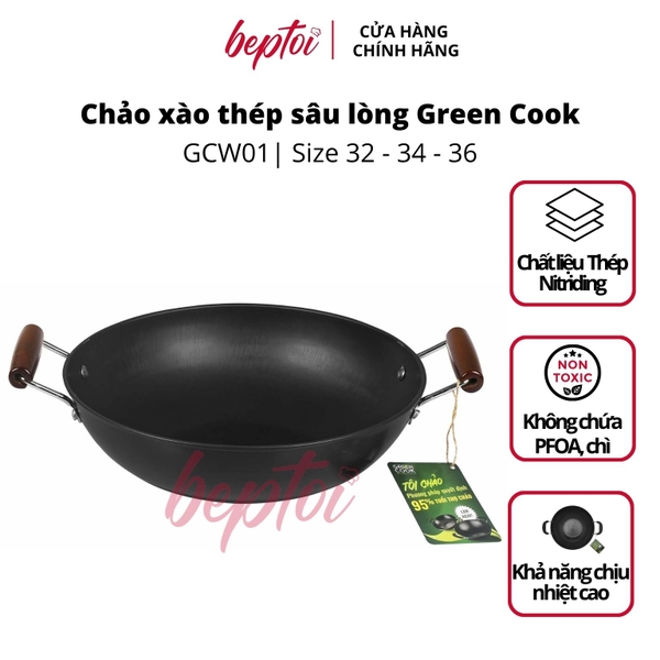 Chảo chống dính chảo sâu lòng Nitriding Green Cook GCW01 dùng được trên tất cả các loại bếp