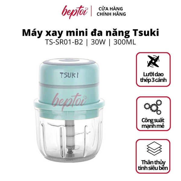 Máy xay mini đa năng thủy tinh TSUKI TS-SR01, dung tích 300ml, lưỡi dao thép không gỉ