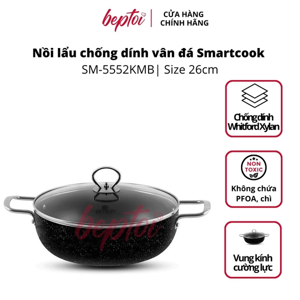 Nồi lẩu chống dính vân đá Smartcook SM-5552KMB size 26cm