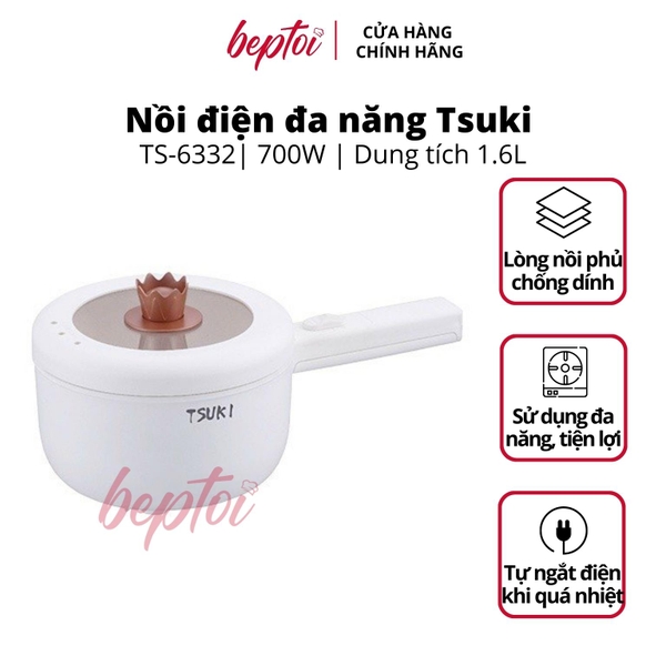 Nồi điện mini TSUKI TS-6332, nồi nấu đa năng 2 tầng, dung tích 1.6L, tự động ngắt điện