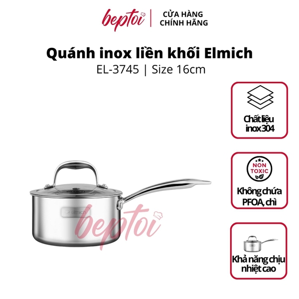 Nồi bếp từ quánh inox 3 lớp cao cấp đáy liền Tri-max XS EL - 3745 size 16cm