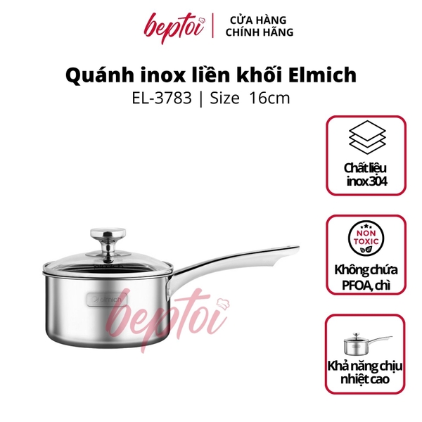 Nồi bếp từ quánh Inox 2 lớp chống dính đáy liền Tri-max EL-3783 size 14cm