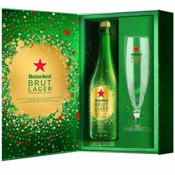 Hộp quà bia heineken Brut lager Chai 750ml có ly
