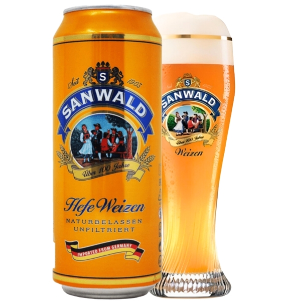 Bia Sanwald Hefe Weizen lon 500ml