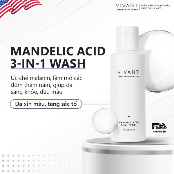 Sữa rửa mặt Vivant Skincare Mandelic Acid 3 in 1 Wash - 118ml