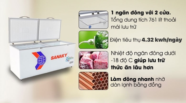 Tủ đông Sanaky Inverter 761 lít VH-8699HY3