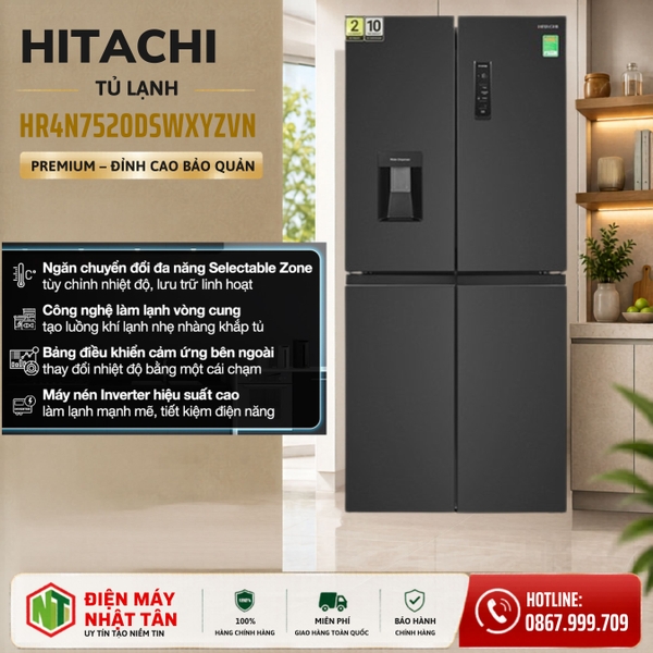 Tủ lạnh Hitachi Inverter 464 lít Multi Door HR4N7520DSWDXVN