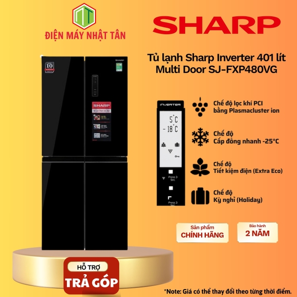 Tủ lạnh Sharp Inverter 401 lít Multi Door SJ-FXP480VG-BK