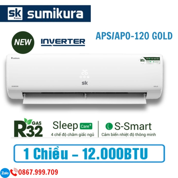 Điều hòa Sumikura 12000BTU 1 Chiều Inverter APS/APO-120/GOLD  (Gold R32)