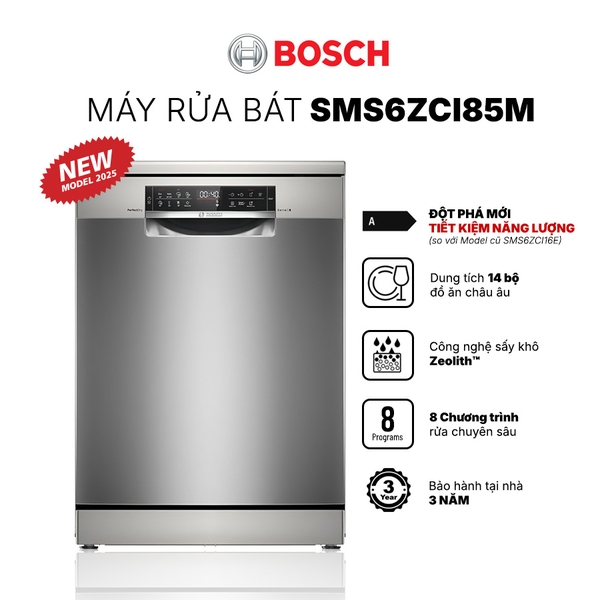Máy rửa bát Bosch SMS6ZCI85M Series 6, 14 bộ có đèn, sấy Zeolith, nhập Đức