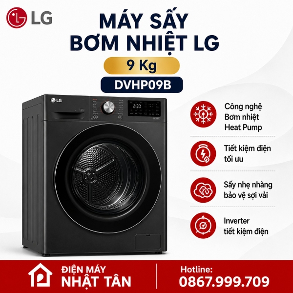 Máy sấy bơm nhiệt LG 9 Kg DVHP09B