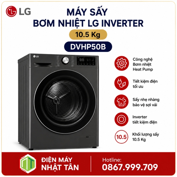 Máy sấy bơm nhiệt LG Inverter 10.5 kg DVHP50B