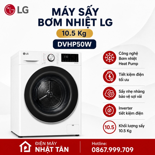 Máy sấy bơm nhiệt Heatpump Inverter LG 10.5Kg DVHP50W
