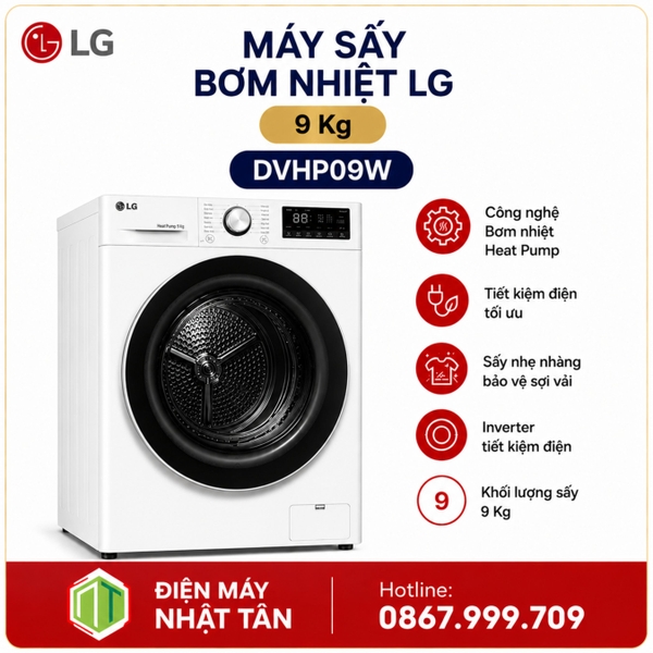 Máy sấy bơm nhiệt LG 9 Kg DVHP09W
