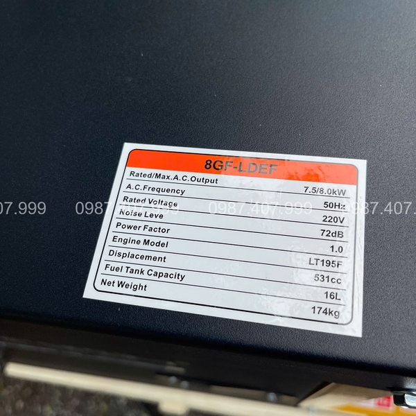 Máy Phát Điện Chạy Dầu Lutian 8Kw 8GF-LDEF
