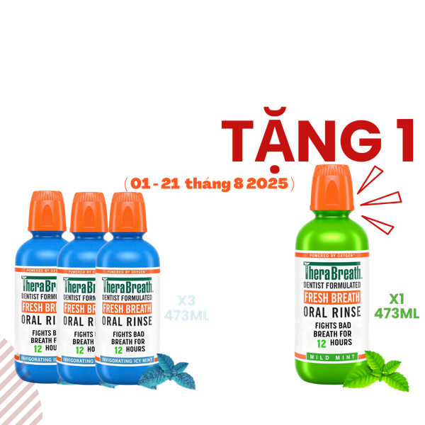 Mua 3 Chai Tặng 1 [Hương Icy Mint – Bạc hà lạnh sâu] Nước súc miệng TheraBreath cho người lớn – Hết hôi miệng, mát miệng, hơi thở thơm lâu