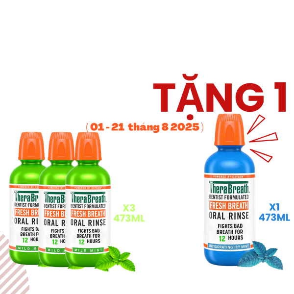 Mua 3 Chai Tặng 1 [Hương Mild Mint – Bạc hà dịu nhẹ] Nước súc miệng TheraBreath cho người lớn – Hết hôi miệng, mát miệng, hơi thở thơm lâu