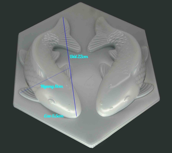 000561K18B_Khuôn nhựa  Lục Giác làm bánh rau câu Đôi Cá Chép Kích thước 22 x 11 x 5,5cm