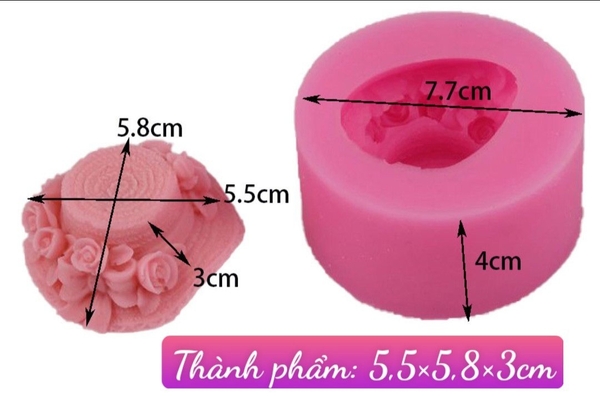 000473K32_huôn silicon Mũ Hoa vành rộng làm bánh rau câu 3D 4D nhấn xôi, fondant, socola, nến hanmade