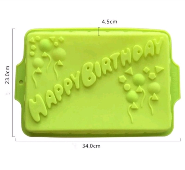 000224K22_Khuôn silicon hình chữ nhật Happy Birthday làm bánh rau câu