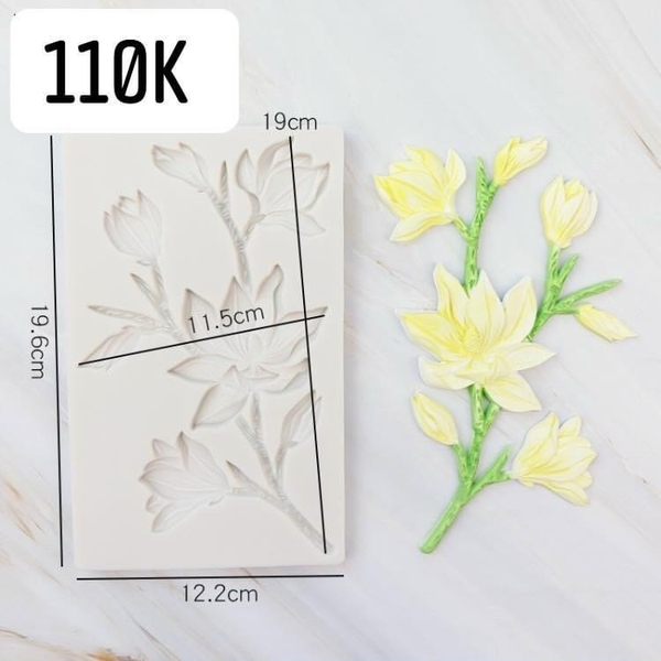 000114K11_Khuôn silicon cành lá hoa mộc lan (nhỏ) làm bánh rau câu hoa nổi 4d