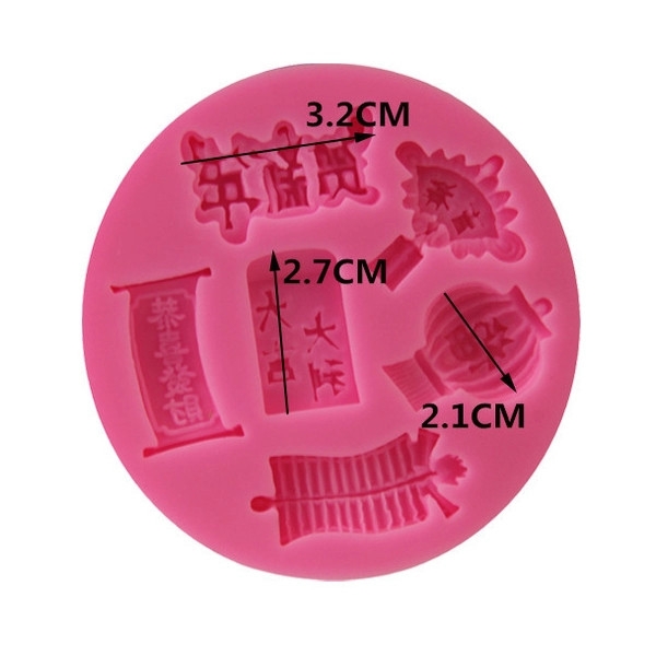 000573K268_Khuôn silicon Pháo, Lồng Đèn (vỉ 6 chi tiết) năm mới làm bánh rau câu 3D 4D nhấn xôi, fondant, socola, nến hanmade