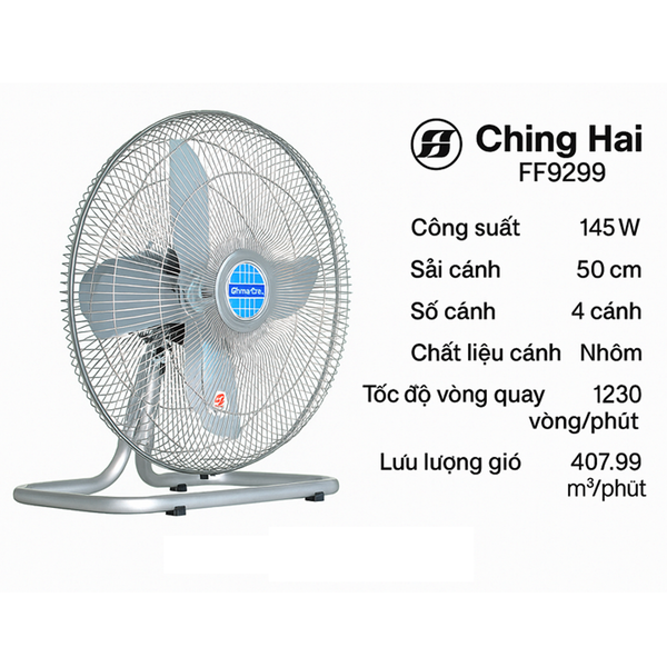 Quạt sàn công nghiệp Ching Hai FF9299 145W cánh 50cm – Gió mạnh, bền êm